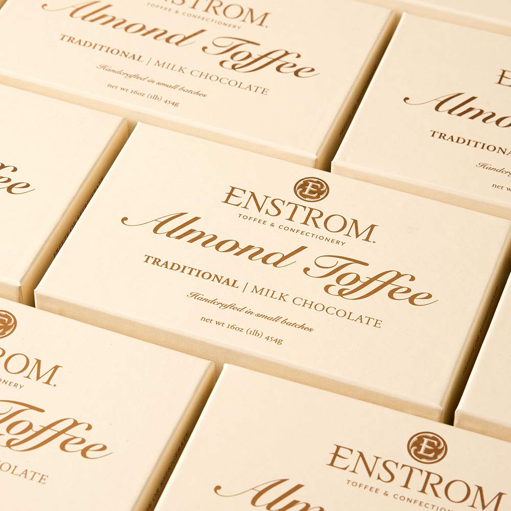 Enstrom Milk Chocolate Almond Toffee 1lb box | Handcrafted | Gluten Free | Kosher Dairy | All Natural