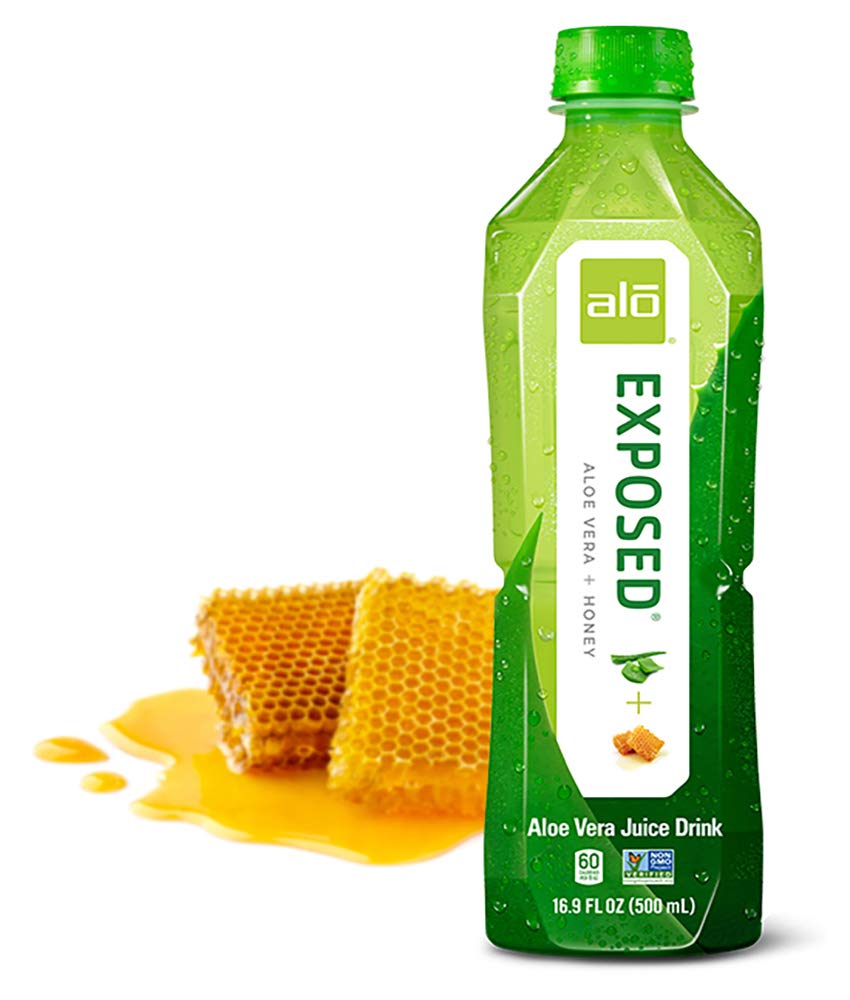 ALO Aloe Vera Juice Drink | EXPOSED - + Honey 16.9 fl oz, Pack of 12 Plant-Based with Real Pulp