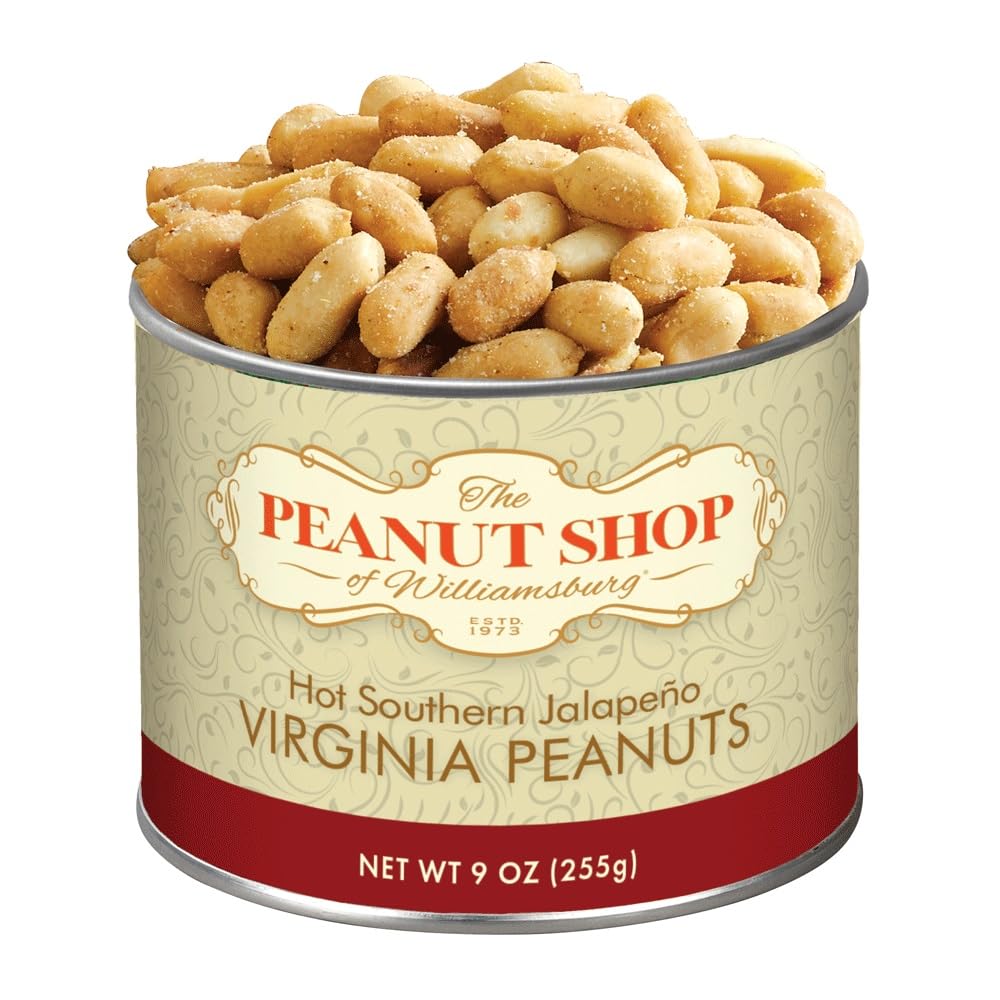 The Peanut Shop of Williamsburg Hot Southern Jalapeno Peanuts with Jalapeno, Onion, Garlic, Hand Cooked Virginia Peanuts, Gluten Free, Kosher - 9 Oz