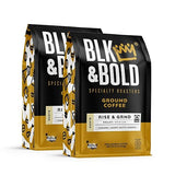 BLK & Bold Ground Coffee, Rise & GRND Medium Roast, Toffee Lemon Nutty Notes, For Drip Coffee Maker, French Press & Coffee Pot, 12 oz Bags (2 Pack)