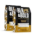 BLK & Bold Ground Coffee, Rise & GRND Medium Roast, Toffee Lemon Nutty Notes, For Drip Coffee Maker, French Press & Coffee Pot, 12 oz Bags (2 Pack)