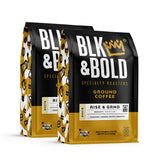 BLK & Bold Ground Coffee, Rise & GRND Medium Roast, Toffee Lemon Nutty Notes, For Drip Coffee Maker, French Press & Coffee Pot, 12 oz Bags (2 Pack)