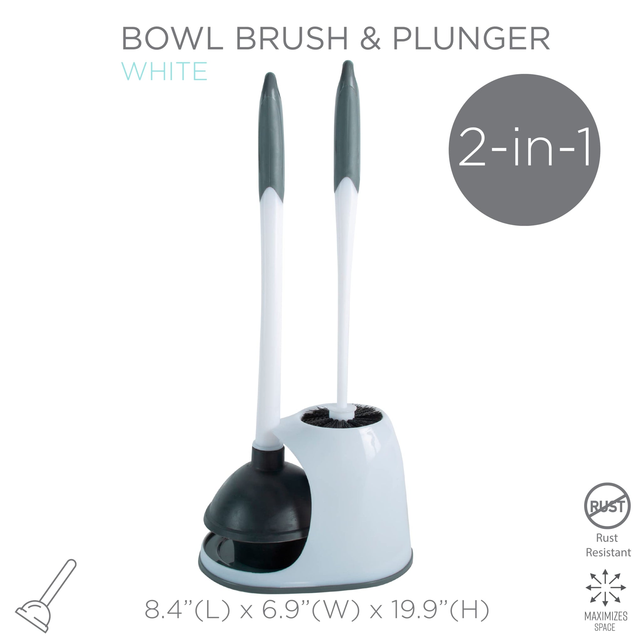 Bath Bliss 2 Pack 2-in-1 Bowl Brush & Plunger in White