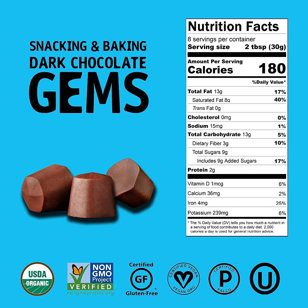 Hu Gems Chocolate Chips Vegan Snacks | 2 Pack, 9oz Each | Organic, Paleo, Dark Chocolate Baking Chips | Great for Baking & Snacking, Non GMO, Kosher Chocolate
