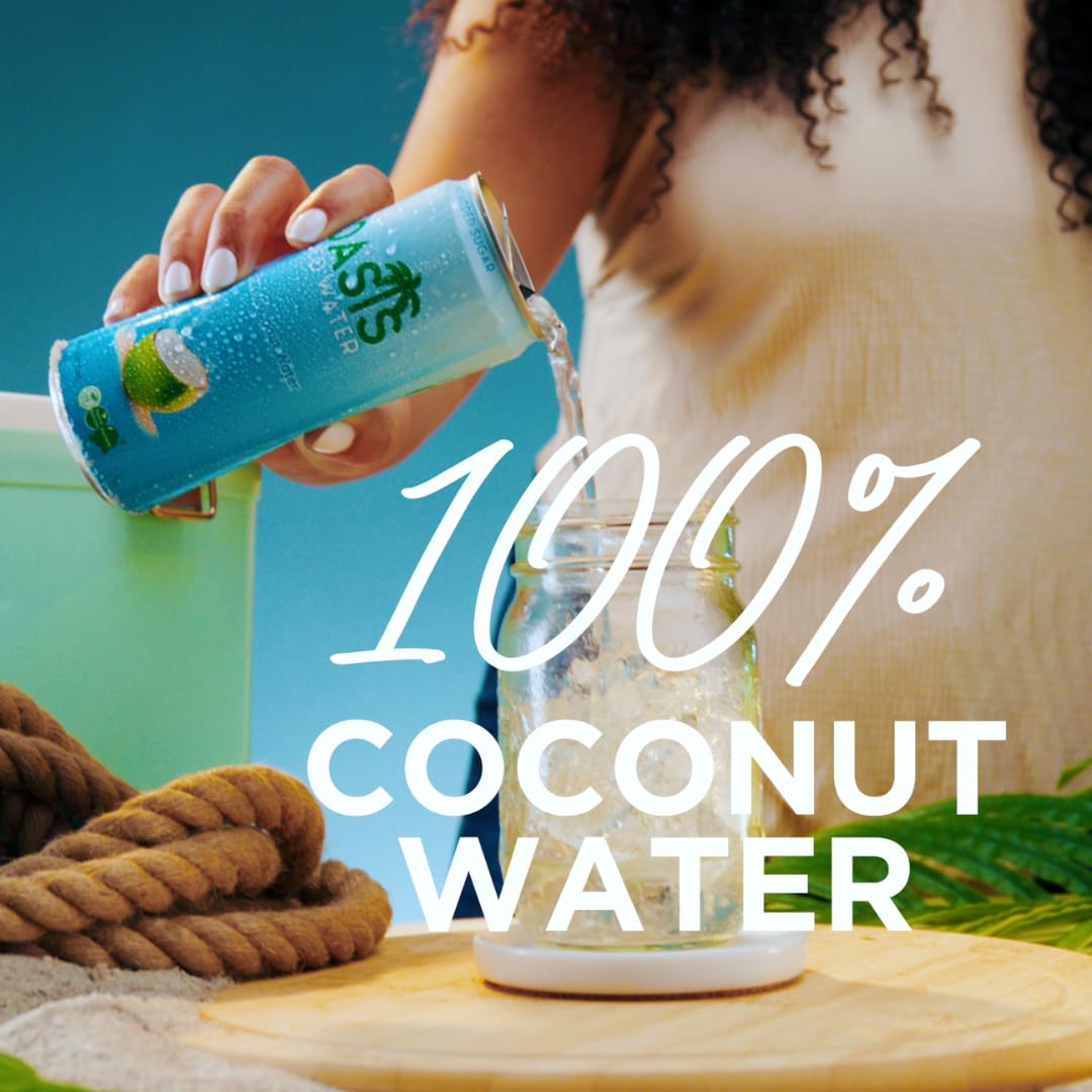 Oasis Coconut Water, 12 Pack, 100% Pure Coconut Water with Electrolytes, Natural Hydration Electrolyte Water Drink, Low Calorie, No Sugar Added, No