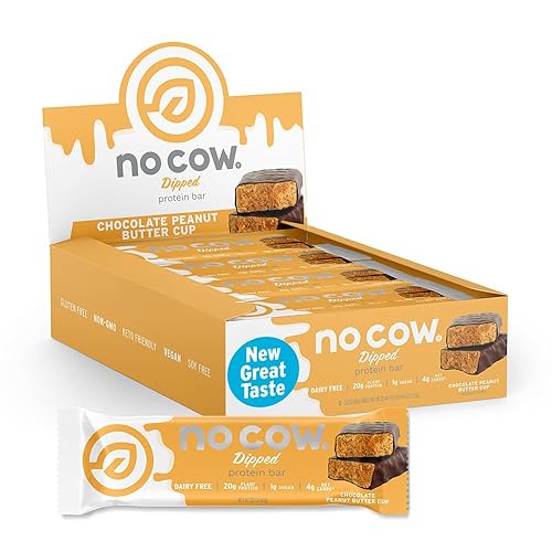 No Cow Vegan Protein Bars, Upgraded Peanut Butter Cup | 20g Plant Based Protein, Gluten Free, Dairy Free, Soy Free, Keto Friendly, Low Sugar, High