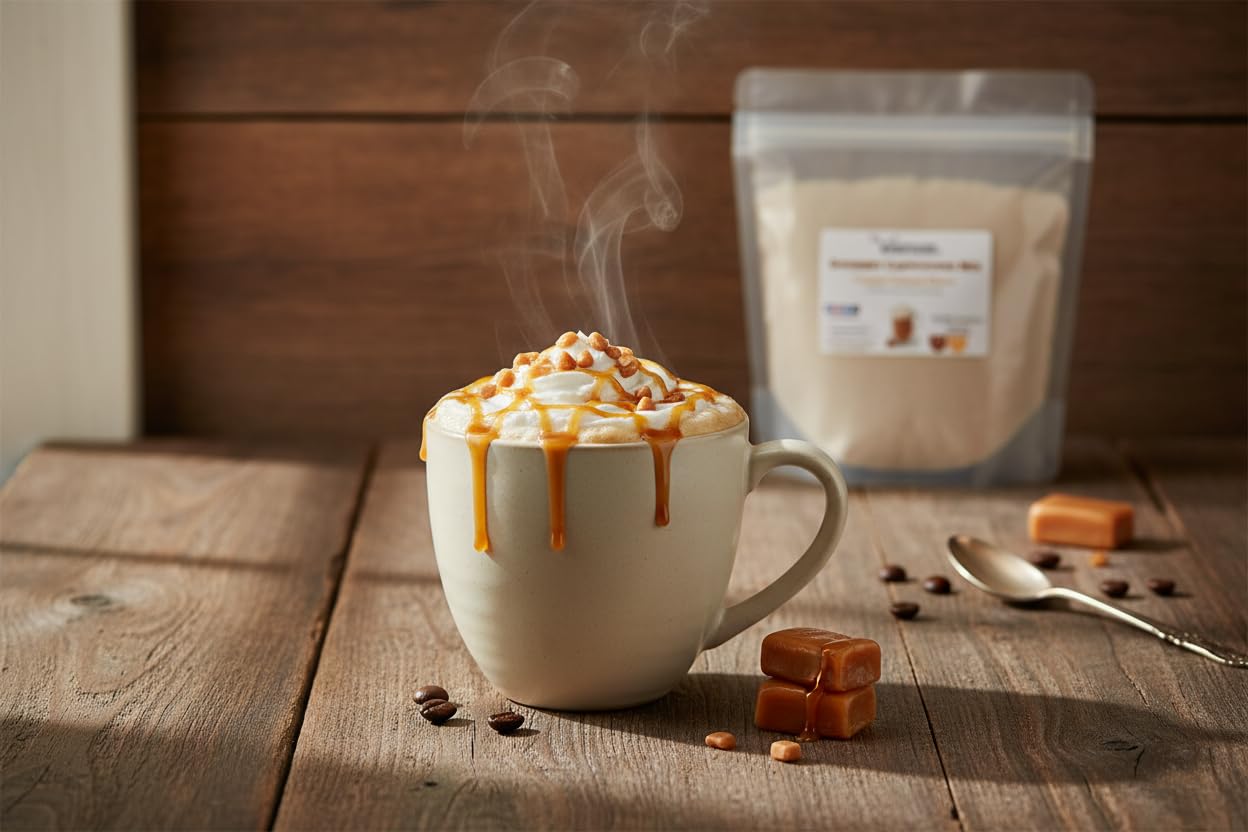 YANKEETRADERS Gourmet Cappuccino Mix, Creamy Caramel Flavor, Instant Powder, Hot or Iced, 5 Lb Bulk