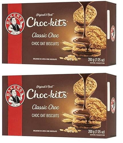 Baker's Choc-kits Crunchy Oat Biscuits/Cookie | Chocolate | Pack of 2 | 32-40 Cookies a Box | Kosher | Halal | Real Chocolate | Finest Ingredients |