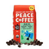 Peace Coffee Blue Ox Blend Medium Roast Whole Bean Coffee, 12 oz, Organic Fair Trade, Creamy, Mild Flavor, Shade Grown, Fresh Roasted