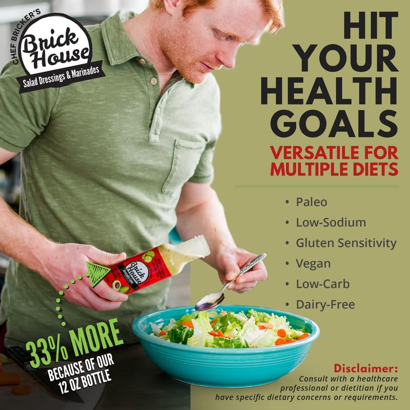 Brick House Avocado Lime Vinaigrette Salad Dressing, 12 oz - Vegan, Low Sodium Salad Dressing, Dairy-Free, Gluten-Free, Clean Label, Keto & Paleo