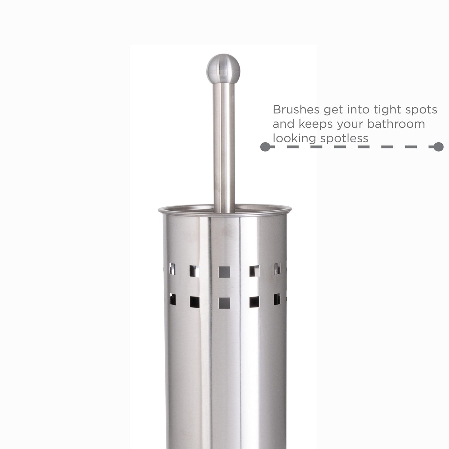 Bath Bliss Toilet Brush & Holder Set, Dimensions: 3.75" Rd x 15", Stainless Steel, Bathroom, Rust Resistant, Easy Storage, Easy Cleaning, Sliver,