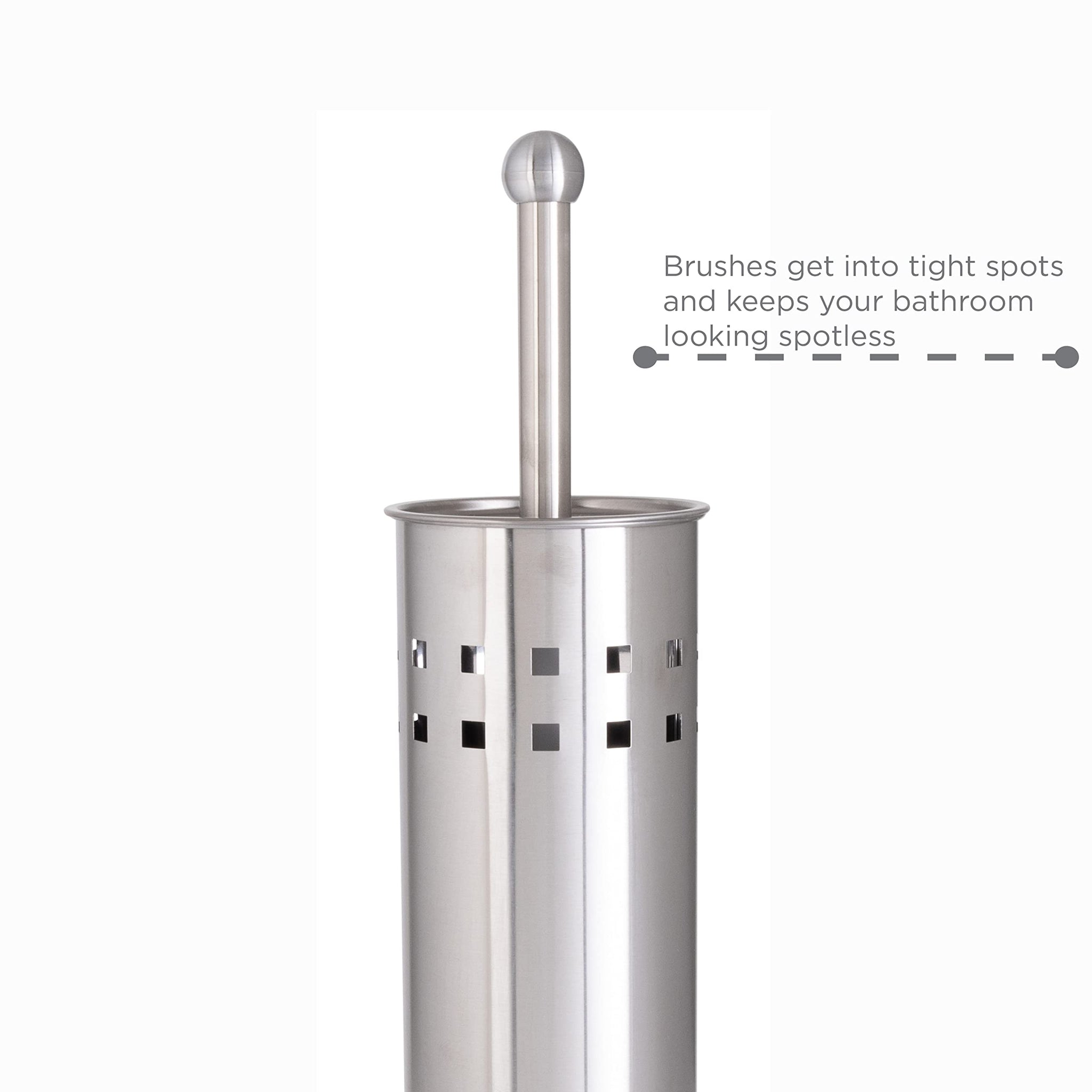 Bath Bliss Toilet Brush & Holder Set, Dimensions: 3.75" Rd x 15", Stainless Steel, Bathroom, Rust Resistant, Easy Storage, Easy Cleaning, Sliver,