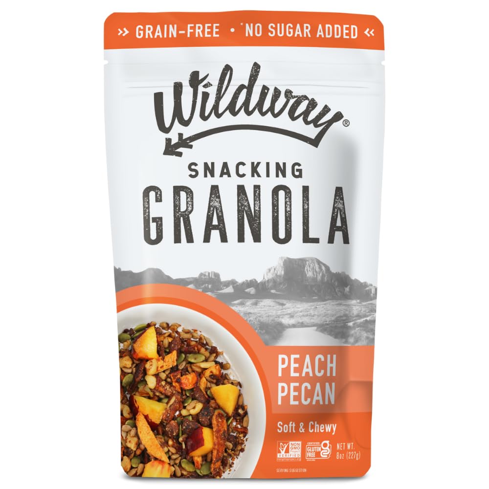 Wildway Keto Granola | Peach Pecan | Grain-Free, Certified Gluten-Free Cereal | Vegan, Low Carb | No Sugar Added | Paleo-Friendly | Non-GMO Fruit