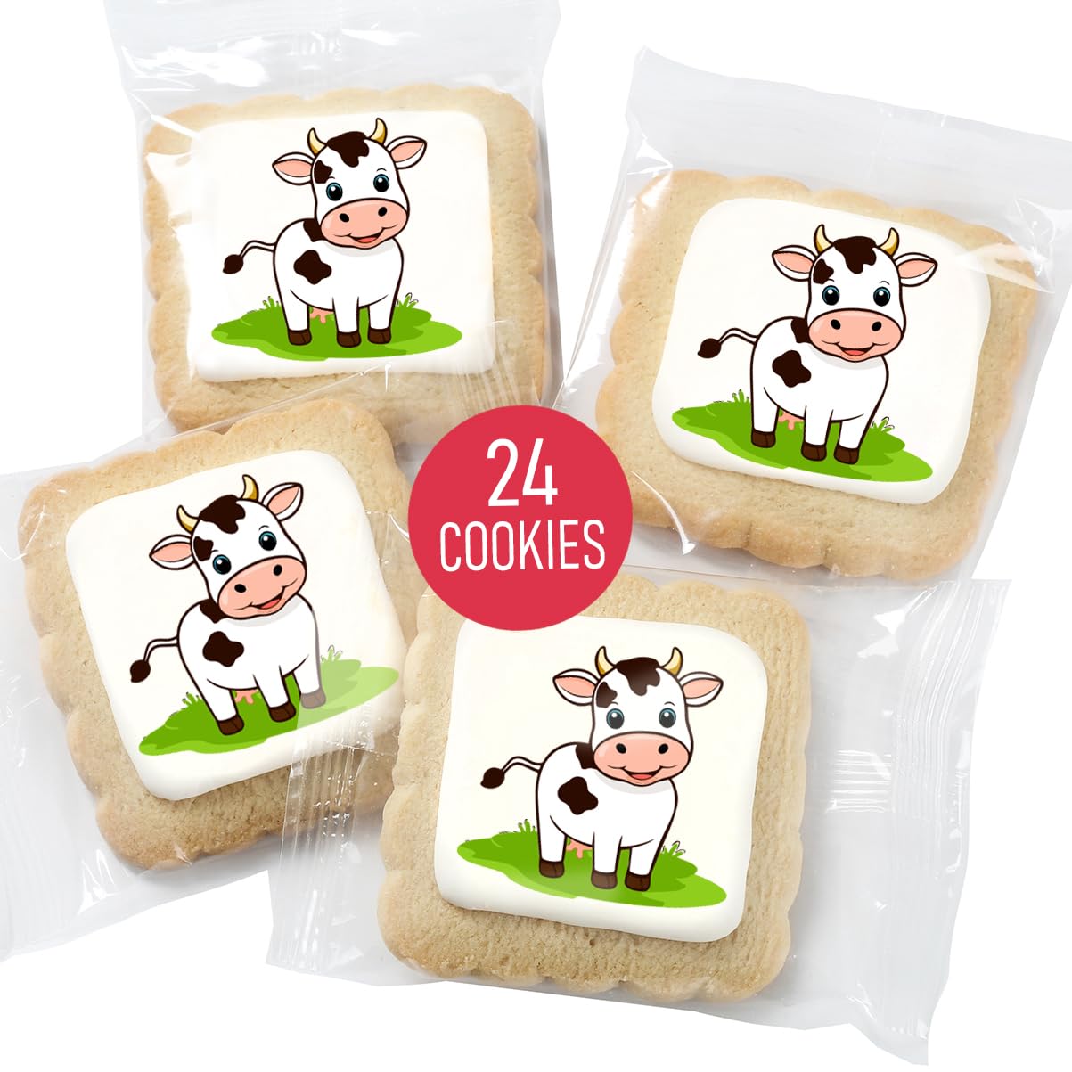 Cow Cookies Milk Themed 24 Pack | Baby Shower Birthday Party Favors | Peanut & Nut Free Individually Wrapped Treats Snacks For Kids Adults Men Women