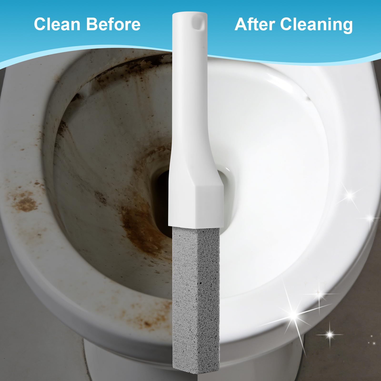 8 Pack Pumice Stone Toilet Bowl Cleaner with Long Handle - Replaceable Toilet Pumice Stone, Equipped with 2 Handles and 8 Floating Stones for Cleaning