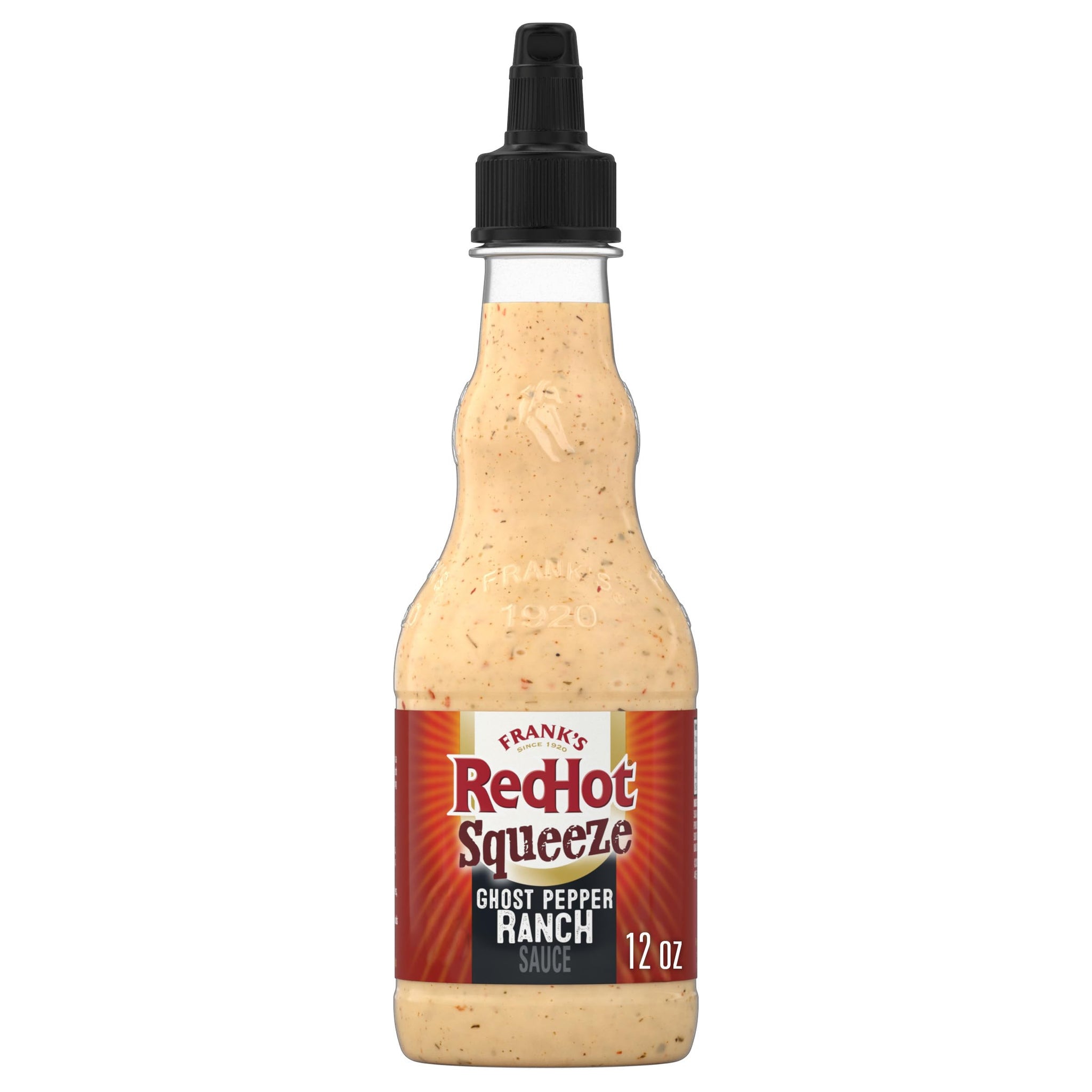 Frank’s RedHot Hot Sauce, Ghost Pepper Ranch, Squeeze Bottle, Hot Heat, Ghost Pepper Heat and Cool, Creamy Ranch, Squeeze On Burgers, Pizza, Salads