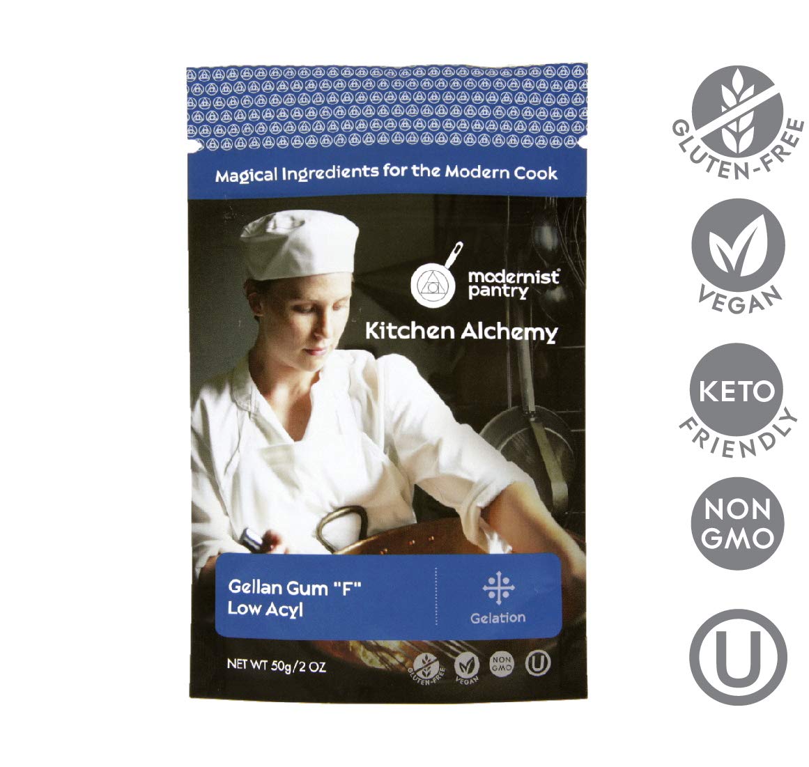 Pure Gellan Gum F - Low Acyl ? Non-GMO Vegan OU Kosher Certified - 50g/2oz
