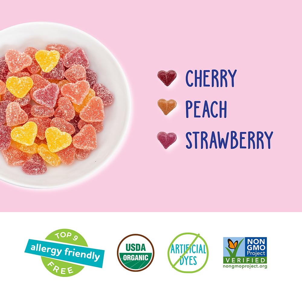 YumEarth Organic Valentine Sugarcoated Gummy Fruit Hearts - Fruity Candy, Gluten Free Snacks for Kids - Allergy Friendly, Non-GMO, No Artificial Dyes