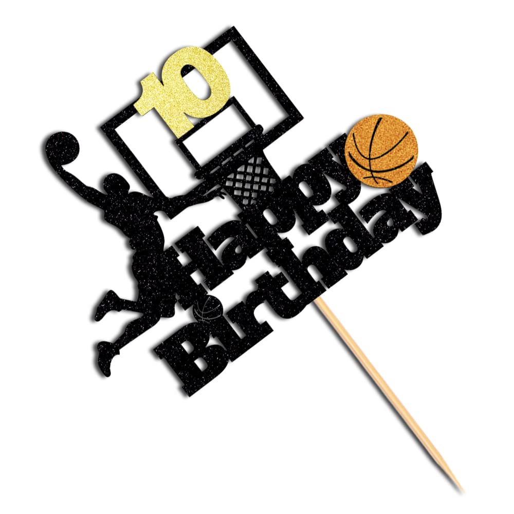 Basketball Happy 10th Birthday Cake Topper-Basketball Themed Birthday Party Cake Decoration-10 Years Birthday Party Supplies (10th)