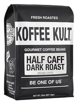 Koffee Kult Half Caff Coffee Whole Bean Dark Roast Half Caffeine Decaf Low Acid Naturally Decaffeinated (32oz, Ground)