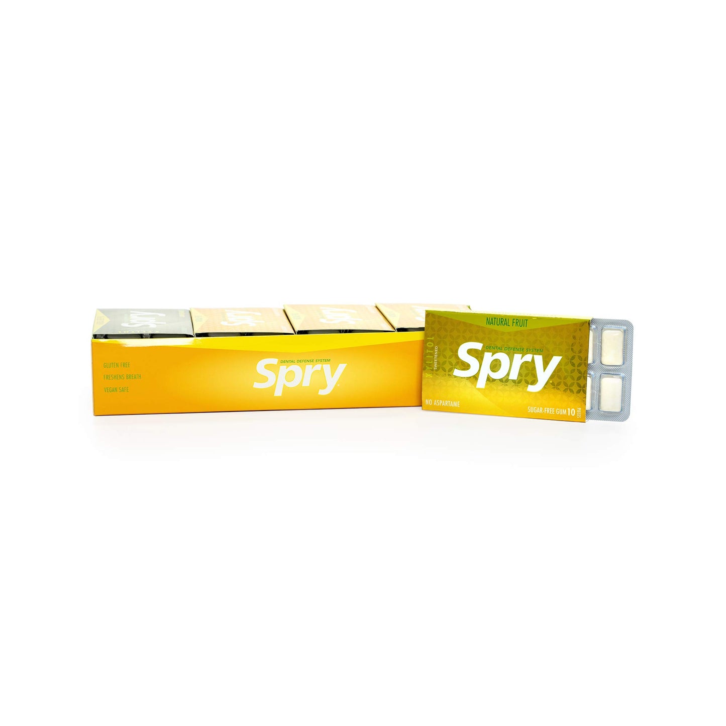 Spry Fresh Natural Xylitol Chewing Gum Dental Defense System Aspartame-Free Sugar Free Gum (Fresh Fruit, 10 Count Blister Cards - Pack of 20)