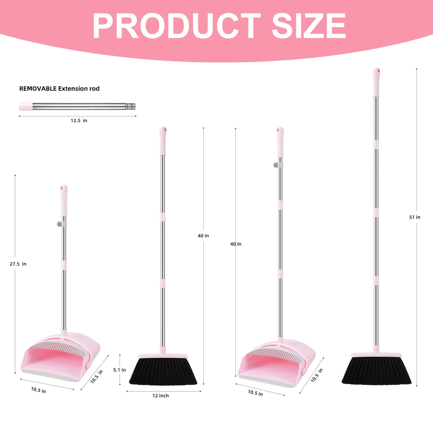 BSKLIN Broom and Dustpan Set for Home, 52” Long Handle Broom with Dustpan Combo Set with Dust Pan Teeth to Clean Hair Sweeping Set for Kitchen