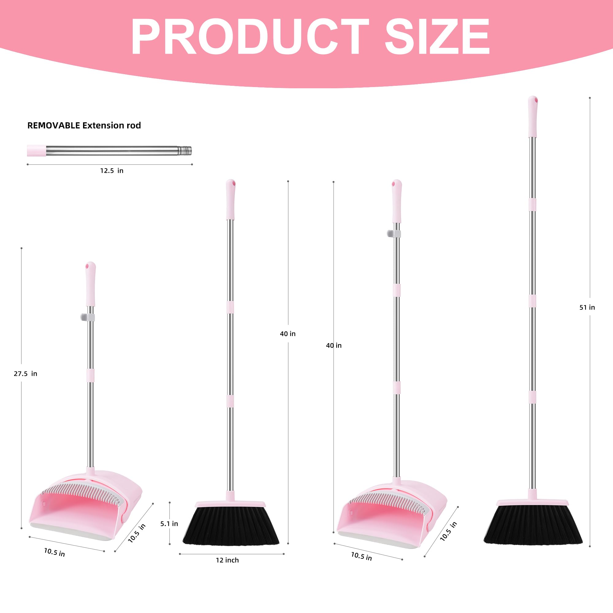 BSKLIN Broom and Dustpan Set for Home, 52” Long Handle Broom with Dustpan Combo Set with Dust Pan Teeth to Clean Hair Sweeping Set for Kitchen