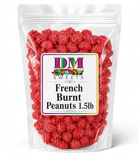 French Burnt Peanuts - 1.5 lbs of Fresh Gourmet Bright Red Candy Coated Roasted Crunchy Peanuts in Resealable Bag