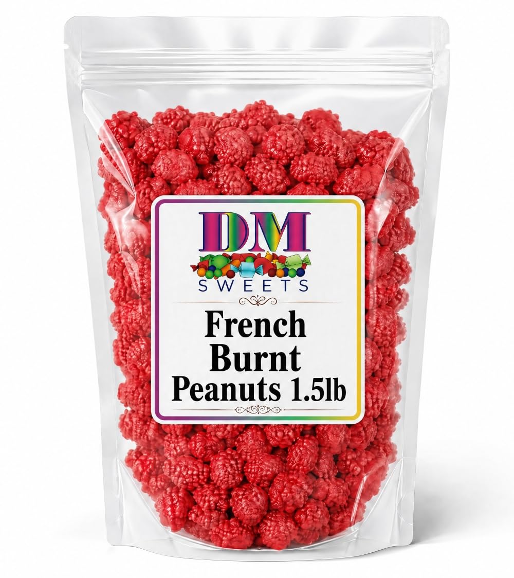 French Burnt Peanuts - 1.5 lbs of Fresh Gourmet Bright Red Candy Coated Roasted Crunchy Peanuts in Resealable Bag