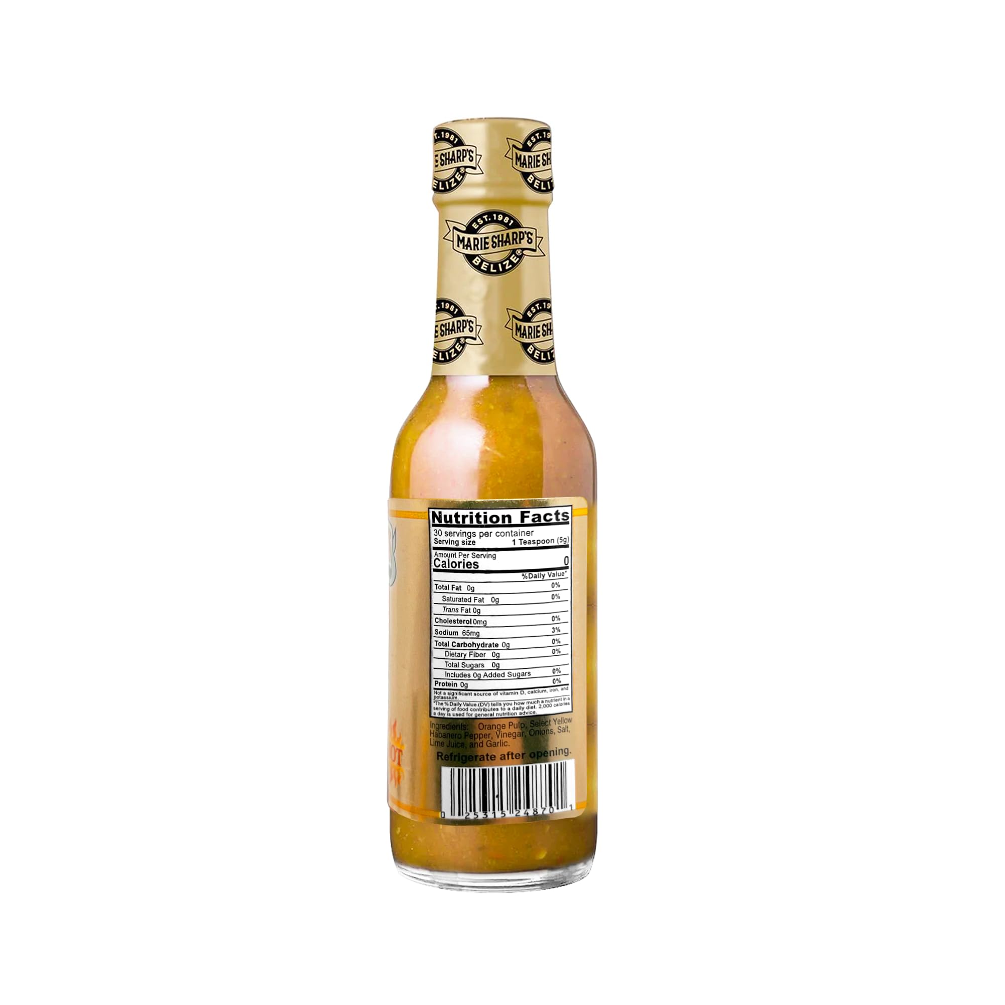 Marie Sharp’s Tropical Orange Habanero Pepper Sauce, 5 oz - Citrusy Belizean Hot Sauce with Fresh Orange & Habanero - All-Natural, Gluten-Free