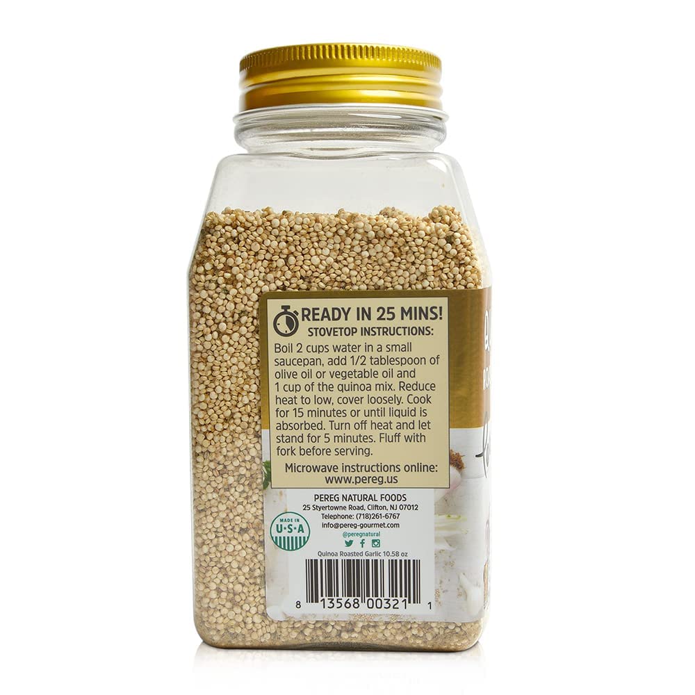 Pereg Seasoned Quinoa Roasted Garlic, (10.58 Oz x 6 pack), Pre-Washed Whole Grain Quinoa Flavored with Garlic, Vegan, Gluten Free Grain, Rice & Pasta Alternative, Weight Loss Friendly & Healthy Snack