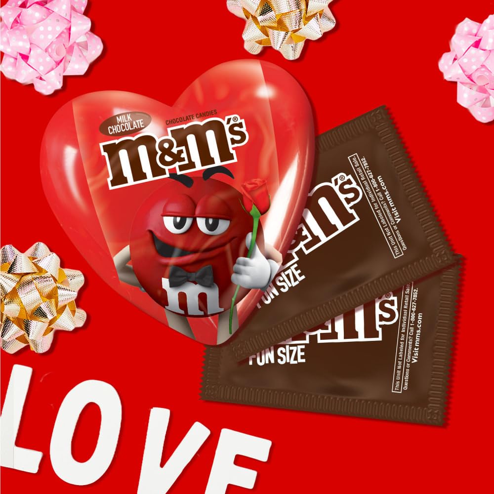 M&M’S Milk Chocolate Fun Size Filled Heart Valentine's Day Candy, 0.93oz, Pack of 12