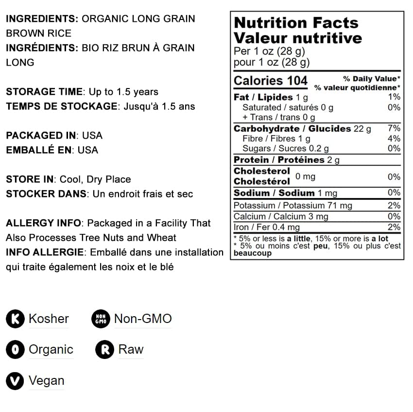 Food to Live Organic Long Grain Brown Rice, 1.5 Pounds - Non-GMO, Whole Grain, Raw, Non-Irradiated, Kosher, Vegan, Bulk. Chewy Texture. Good Source of Dietary Fiber. Perfect for Salads, Pilafs.