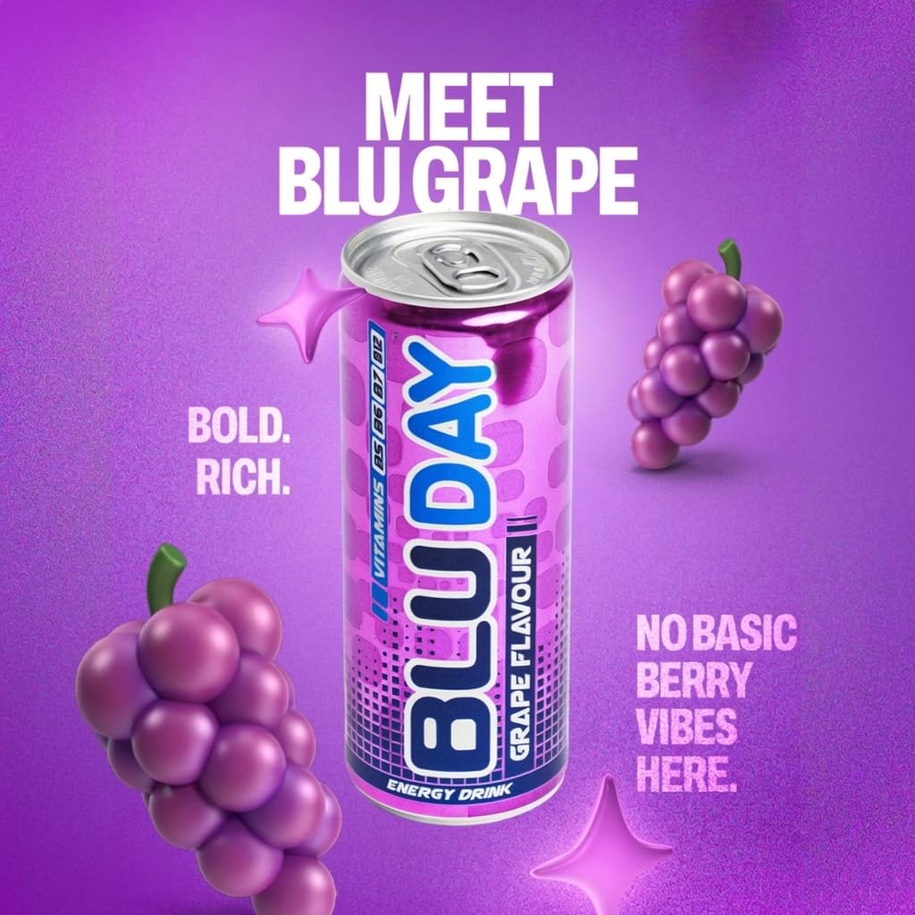 BLU Grape Energy Drink, 12 Pack Slim Cans, 8.4 fl oz (250 mL) Each