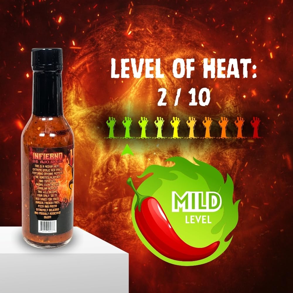 Hellfire Hot Sauce Infierno De Ajo Rojo - Gourmet Red Salsa Hot Sauce With Garlic and Carolina Reaper Peppers, 5 oz.