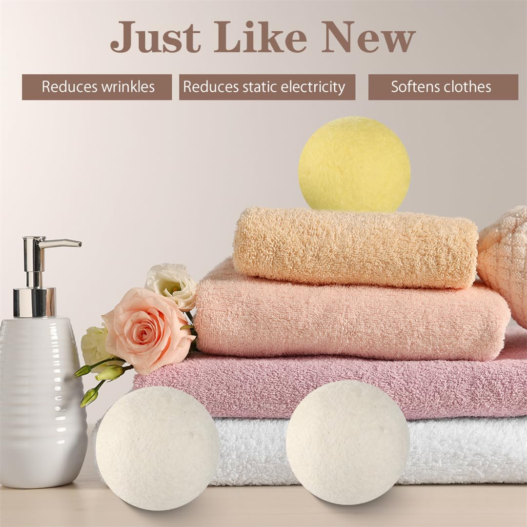 Wool Dryer Balls XL 6 Pack Pure Organic Wool Premium Reusable Fabric Softener New Zealand Sheep Wool Ball for Dryer Natural Fabric Softener Saves