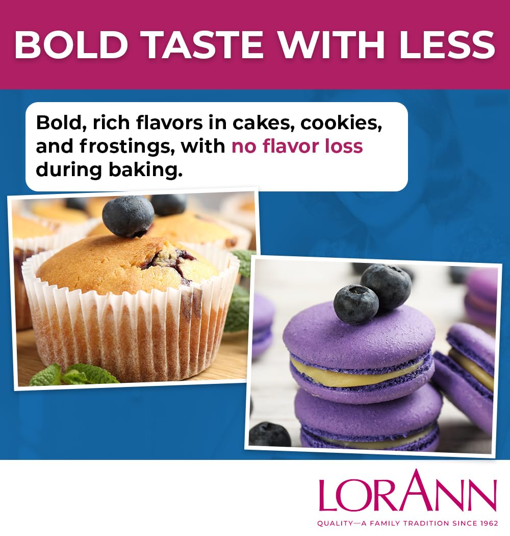 LorAnn Oils Blueberry Bakery Emulsion: True Essence, Ideal for Boosting Fruit Tones in Cakes, Cookies & Desserts, Gluten-Free, Keto-Friendly, Extract