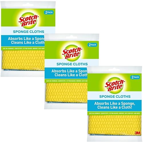 Scotch-Brite Sponge Cloth - 6-Pack (3 Packs of 2 Each), Reusable and Washable, Highly Absorbent, Multi-Purpose Cleaning Cloths