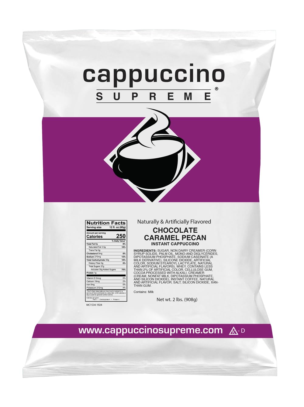 Cappuccino Supreme 2 lb bag Chocolate Caramel Pecan Instant Cappuccino Mix