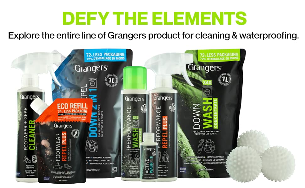 Grangers Down Wash Kit - Down Wash (10 fl oz) & 3 Reusable Wool Dryer Balls | Technical Cleaner for Down Jackets, Sleeping Bags & Bedding - Restores
