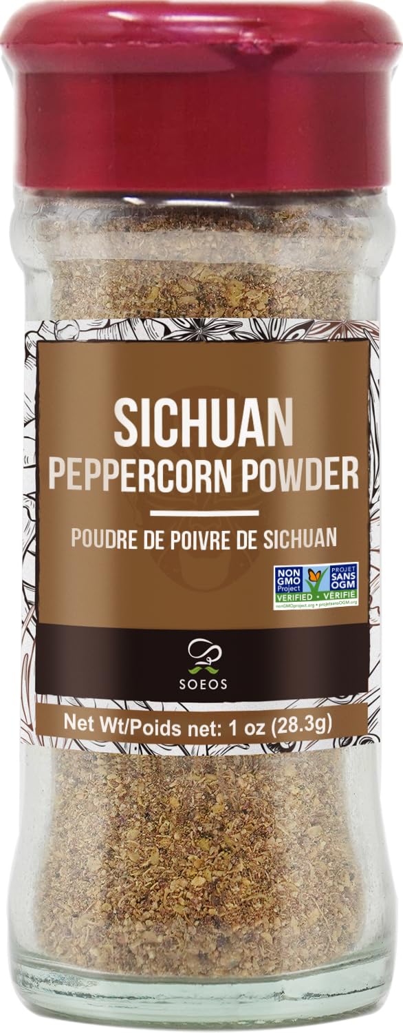 Soeos Sichuan Peppercorn Powder 1oz (28.3g), Non-GMO Verified, Szechuan Peppercorn, Ground Sichuan Green Peppercorns, Green Sichuan paper Powder, Mapo
