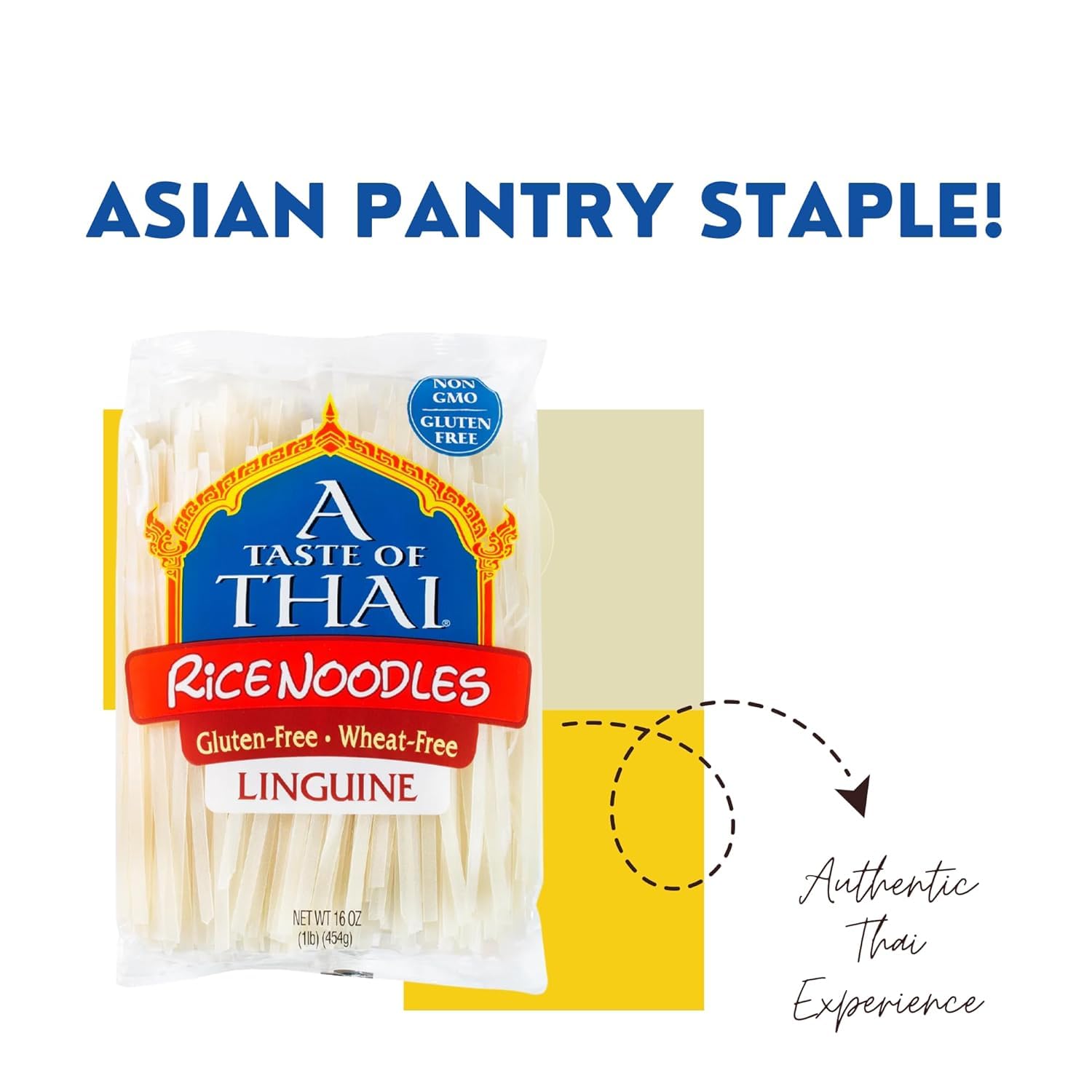 A Taste of Thai Rice Noodles - 16oz Pack of 6 Classic Noodles | Use in Stir-fries Soups & Stews | Great as Side Dish or Vegan Meal | Non-GMO |