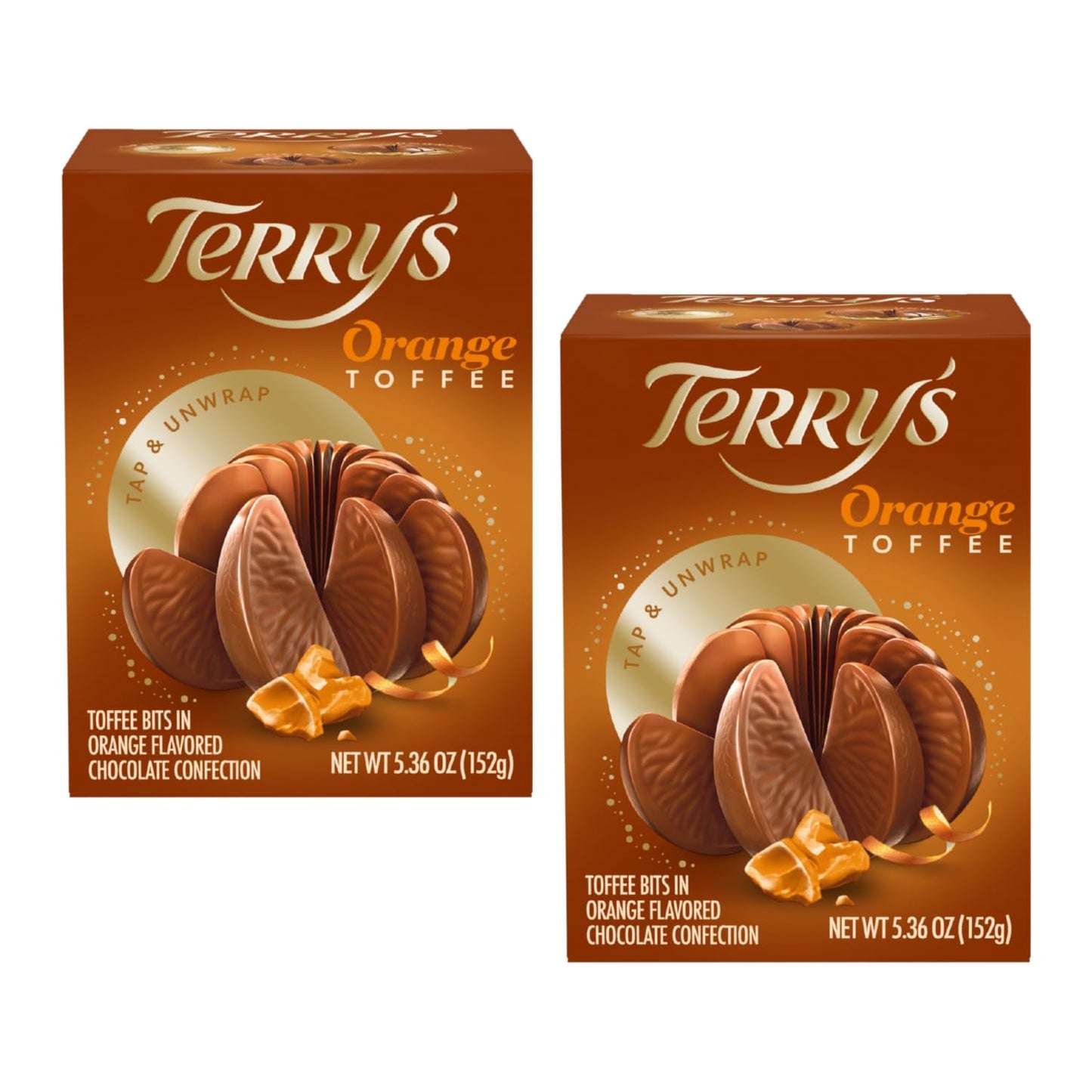 Terry's 2 Pack Toffee Milk Chocolate Orange Balls - Unwrap, Tap, and Share It, 5.11 oz per Ball (11.22 oz Total)