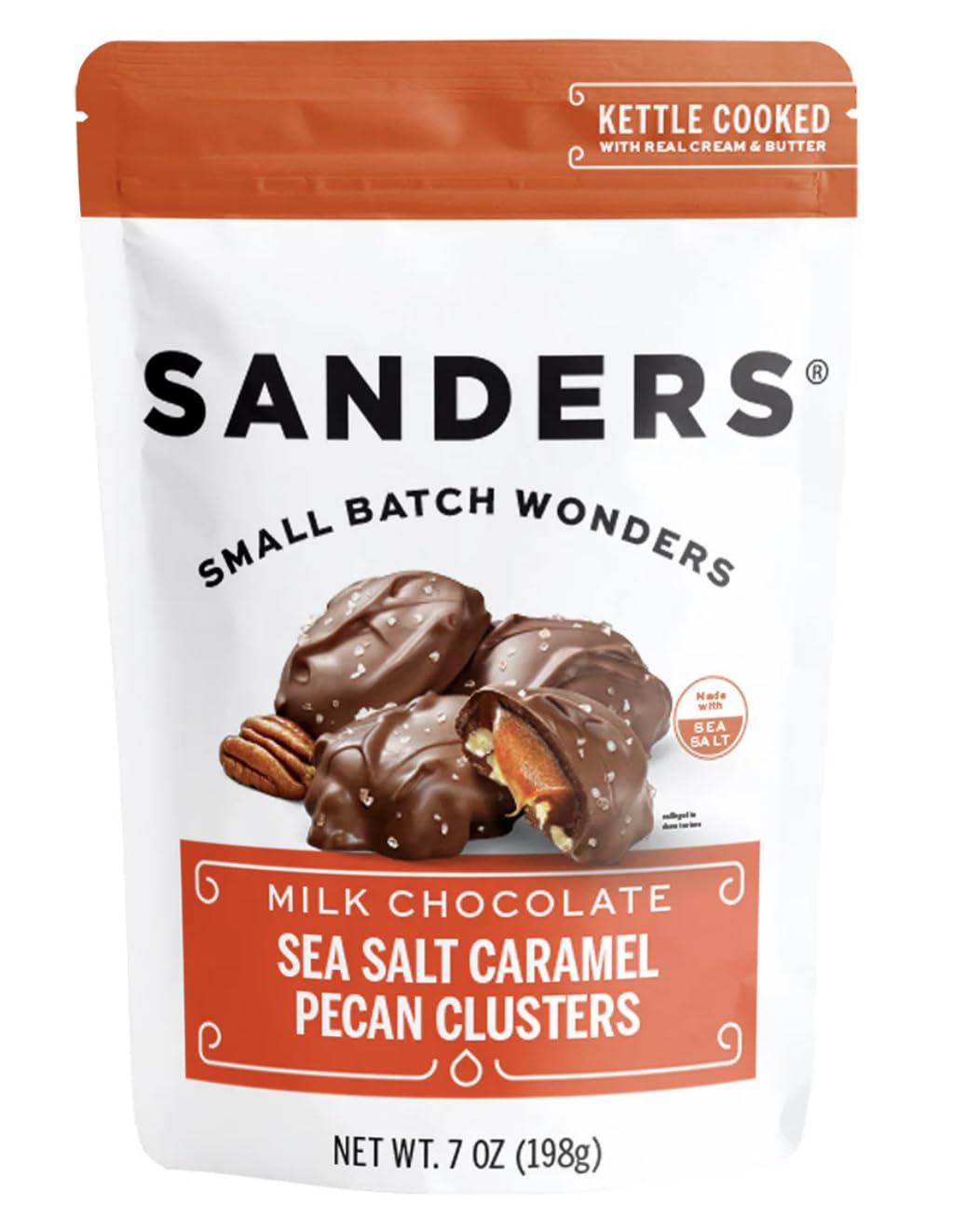 Sanders Small Batch Wonders Kettle Cooked Candy, 8 oz. (Milk Chocolate Sea-Salt Caramel Pecan Clusters)