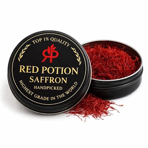 Red Potion Saffron, Kashmiri Premium Saffron Threads, Grade AAA+ Super Negin, Non-GMO. For Tea, Paella, Rice, Desserts, Golden Milk, and Risotto (5