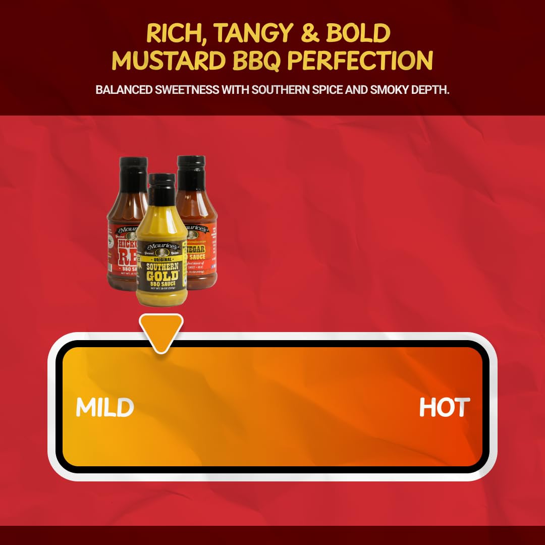 Maurice's Barbeque Grill Variety Set - Southern Gold® BBQ Sauce, Barbeque Seasoning & Rub, Vinegar BBQ Sauce & Hickory Red Barbecue