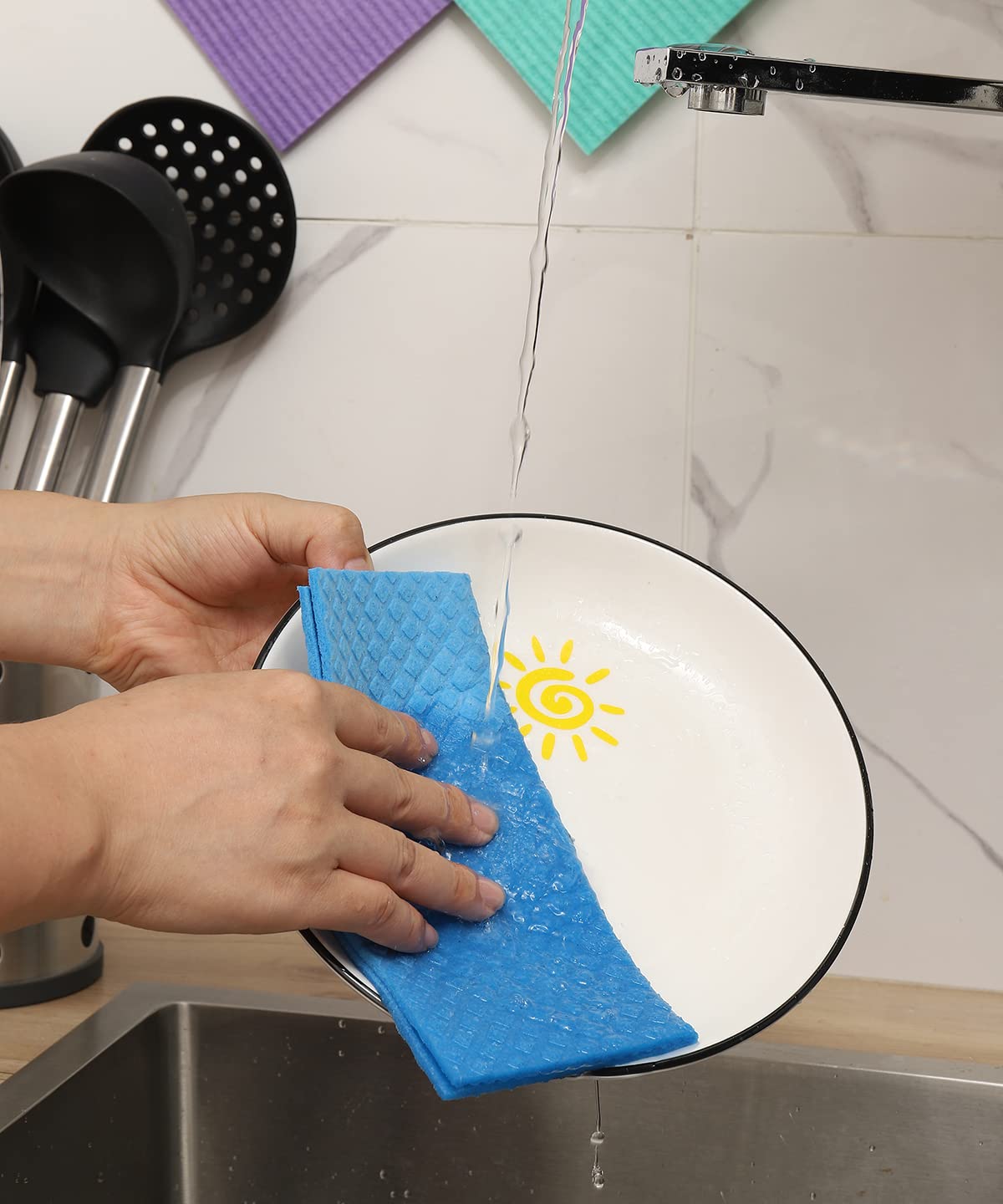 MoLKENE Swedish Dishcloths - 10 Pack Reusable Kitchen Dishcloths - Ultra Absorbent Dish Towels for Washing Dishes - Cellulose Sponge Cloth Cleaning