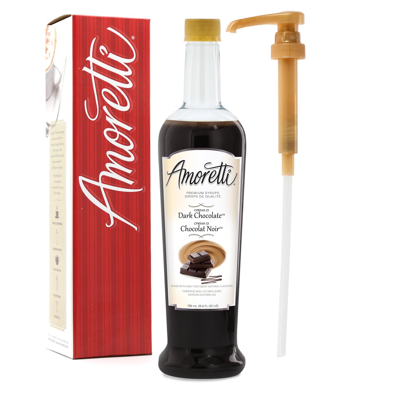 Amoretti - Premium Crema di™ Chocolate Syrup, 94 Servings Per Bottle (750 ml), with Pump for Flavoring Coffees, Cocktails, and other Beverages, Gluten