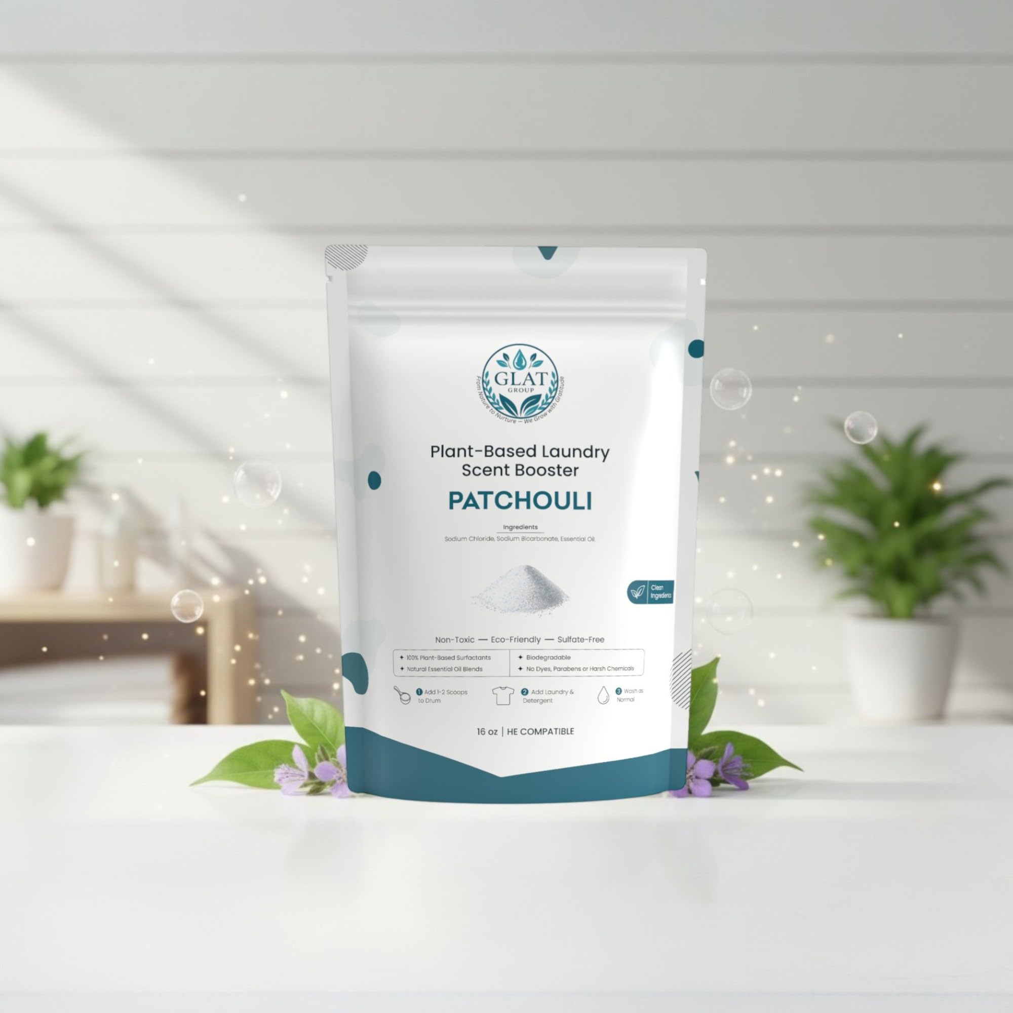 GLAT Group Plant-Based Laundry Scent Booster (Powder) - Patchouli | Fast-Dissolving, No Residue | Long-Lasting Earthy Pachouli Scent | Eco-Friendly