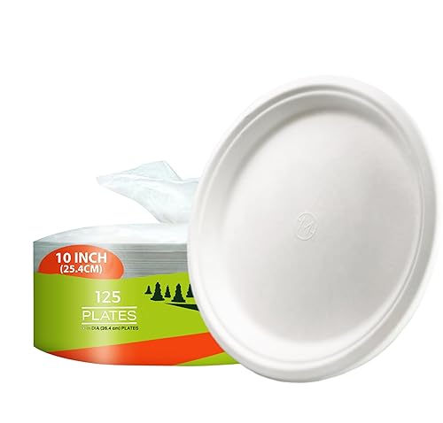 MOBI Ecoware Paper Plates, 100% Compostable-[10 Inch by 0.5" deep]-Heavy Duty Disposable Plate - (BPI Certified) - (PFAS-Free) - Eco-Friendly